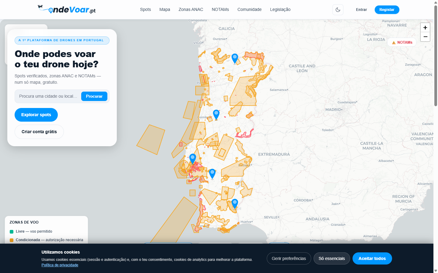 Screenshot do website OndeVoar